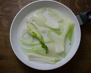 Napa cabbage in a pan