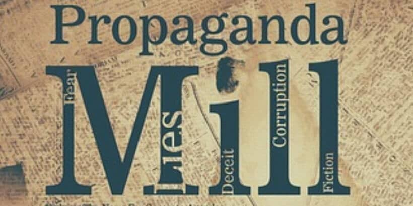 Bannersnack_NutritionInCrisis Old, weathered newspaper with the text Propaganda Mill on top