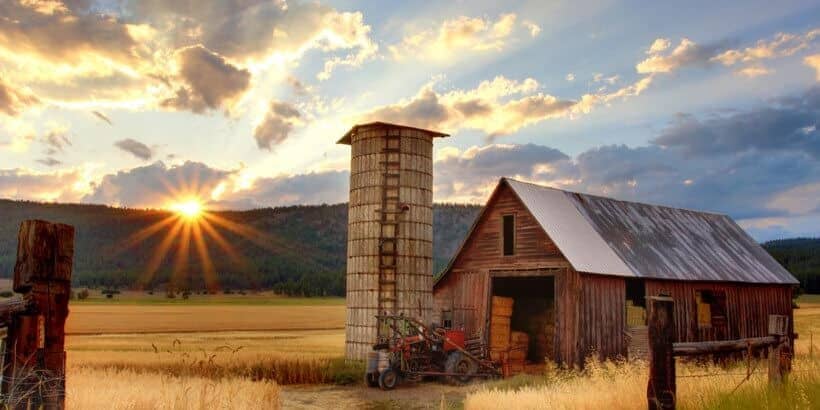going over home_farm banner_bannersnack Farm with sunset