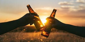 two root beer bottles