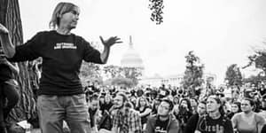 lisa fithian talking to a crowd