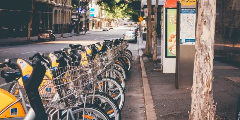 bikes parked in a line